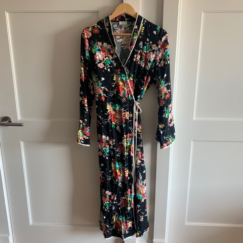RIXO Silk Floral Kimono Wrap Dress